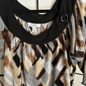 Dressbarn Women's Black and Tan Abstract Blouse